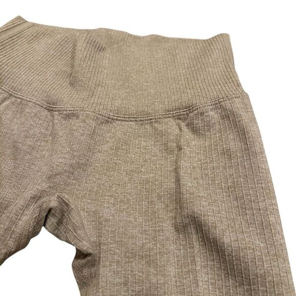 Beige Tan Ribbed Athletic Leggings Athleisure - Picture 5 of 9